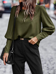 Long Sleeves Loose Buttoned Round-Neck Blouses&Shirts Tops