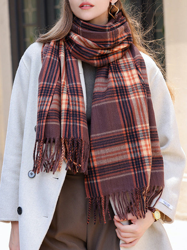 Keep Warm Plaid Tasseled Shawl&Scarf