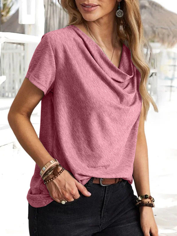 Loose Short Sleeves Solid Color U-Neck T-Shirts Tops