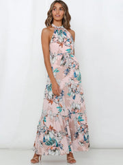 Tina Printed Halterneck Tiered Maxi Dress