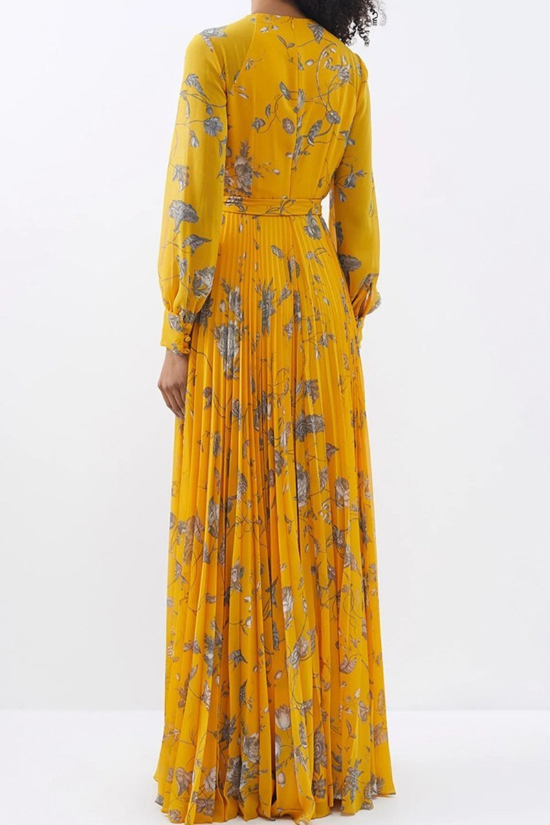 Marilyn Printed Plisse Chiffon Maxi Dress