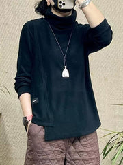 Long Sleeves Loose Asymmetric Solid Color High Neck T-Shirts Tops