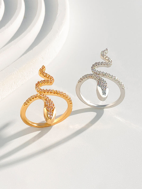 Rhinestone Snake Shape Solid Color Rings Accessories