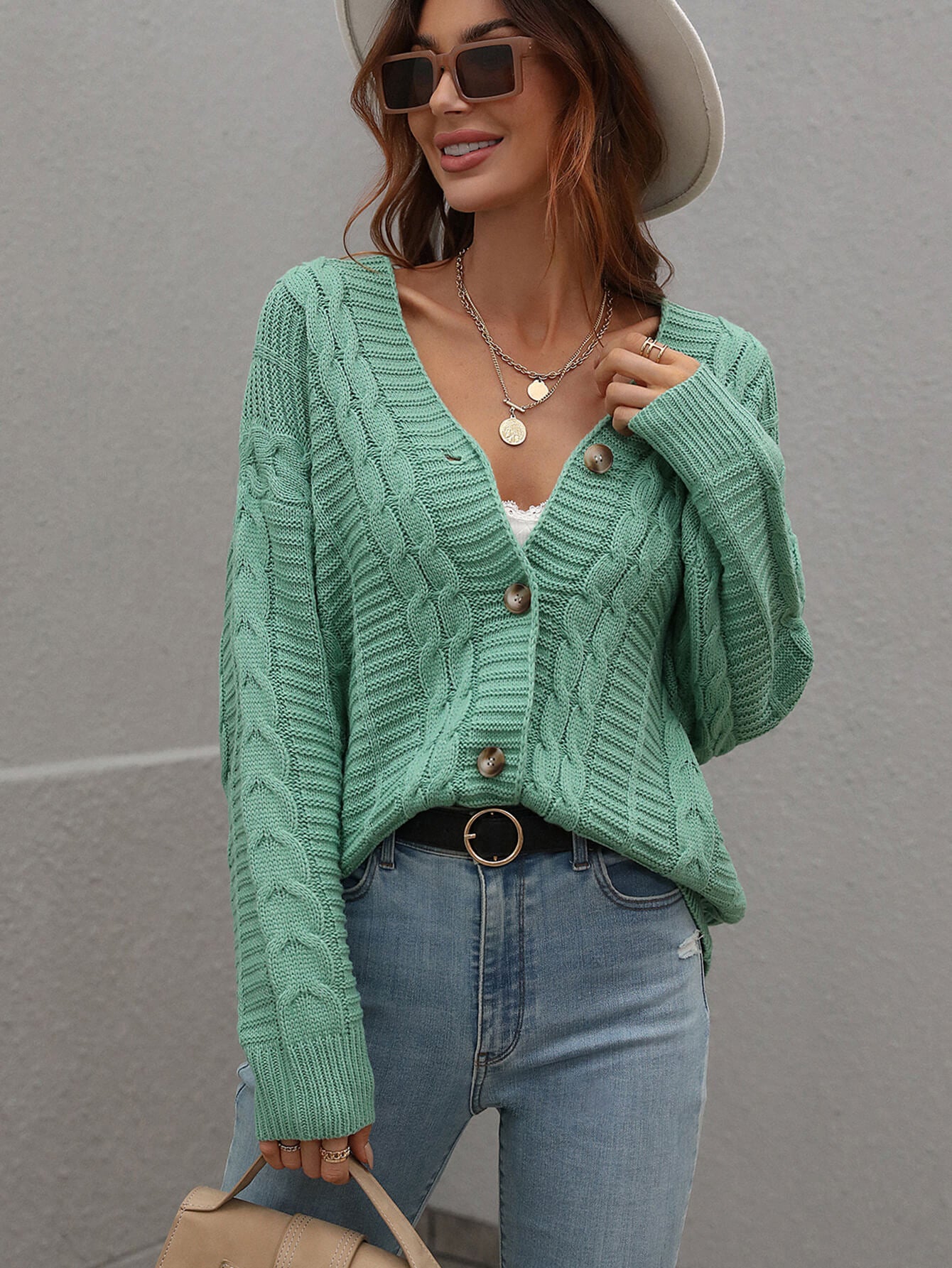 RACHAEL KNIT CARDIGAN - GREEN