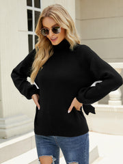 ZERUAH TURTLE NECK KNIT SWEATER - BLACK