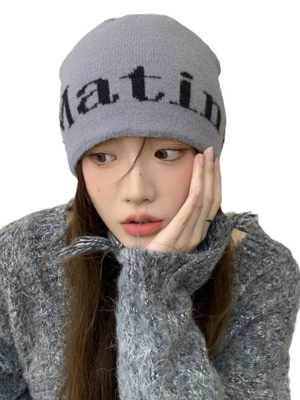 Contrast Color Knitted Letters Knitted Hats