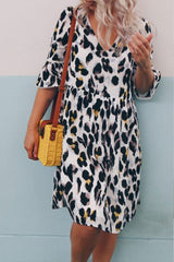 Chicindress V Neck Leopard Printed Knee Length A Line Dress