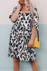 Chicindress V Neck Leopard Printed Knee Length A Line Dress