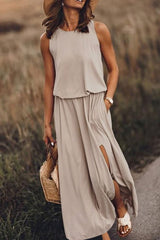 Chicindress Bohemian Sleeveless Side Slit Maxi Dress