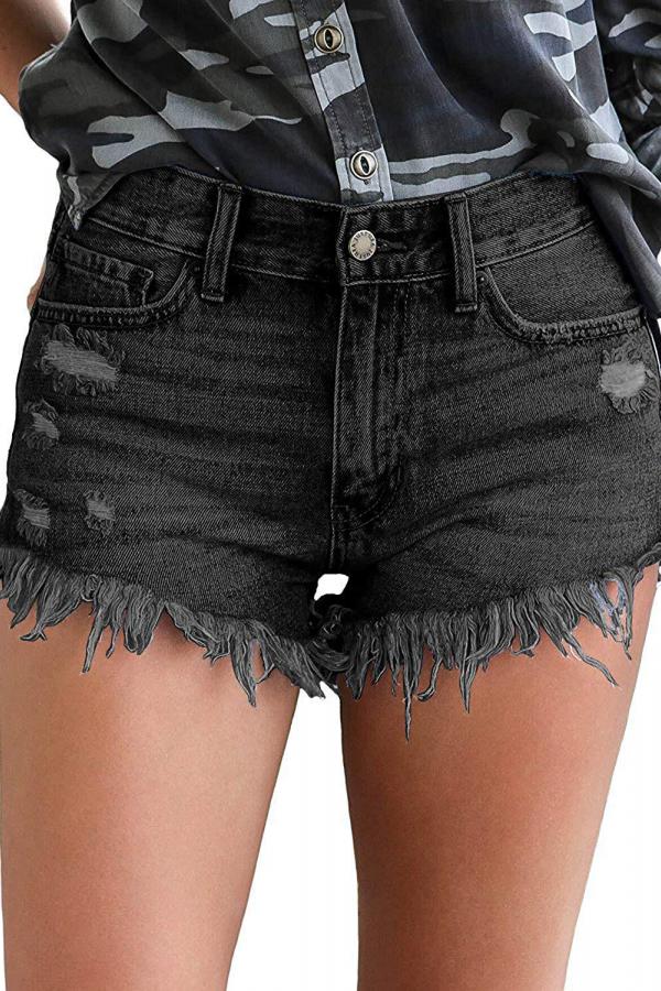 Denim Zipper Fly Sleeveless Mid Zippered Patchwork Split Solid Straight shorts