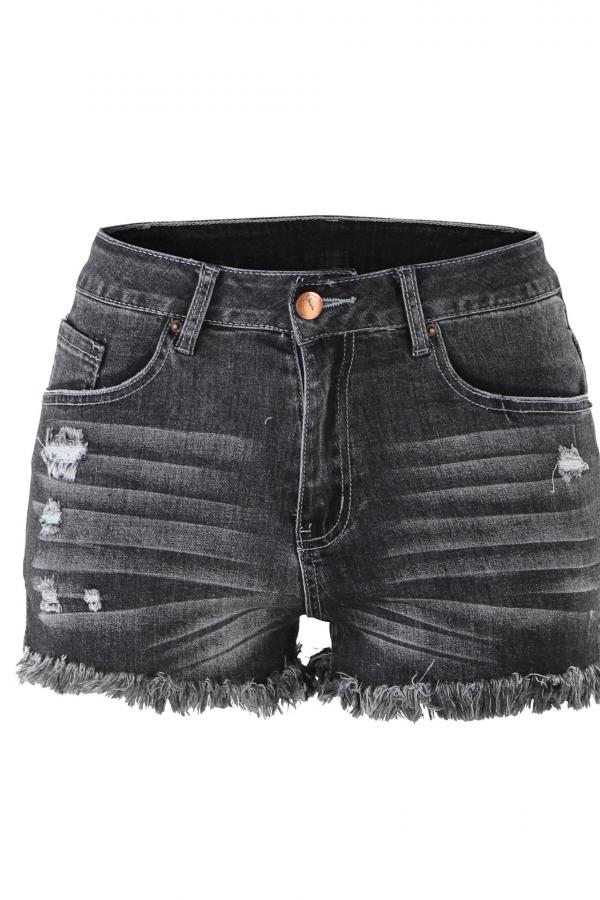 Denim Zipper Fly Sleeveless Mid Zippered Patchwork Split Solid Straight shorts