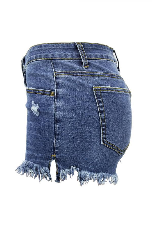 Denim Zipper Fly Sleeveless Mid Zippered Patchwork Split Solid Straight shorts