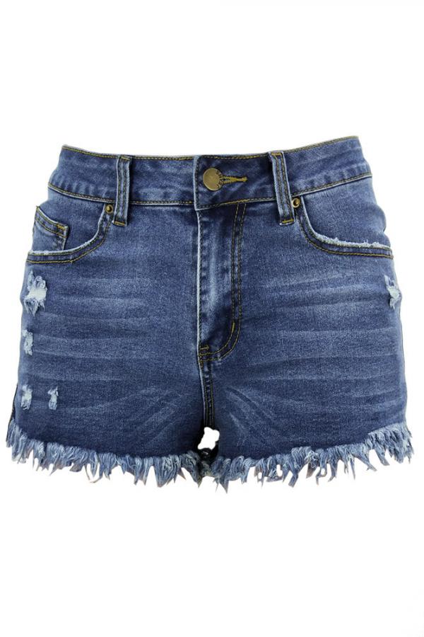 Denim Zipper Fly Sleeveless Mid Zippered Patchwork Split Solid Straight shorts