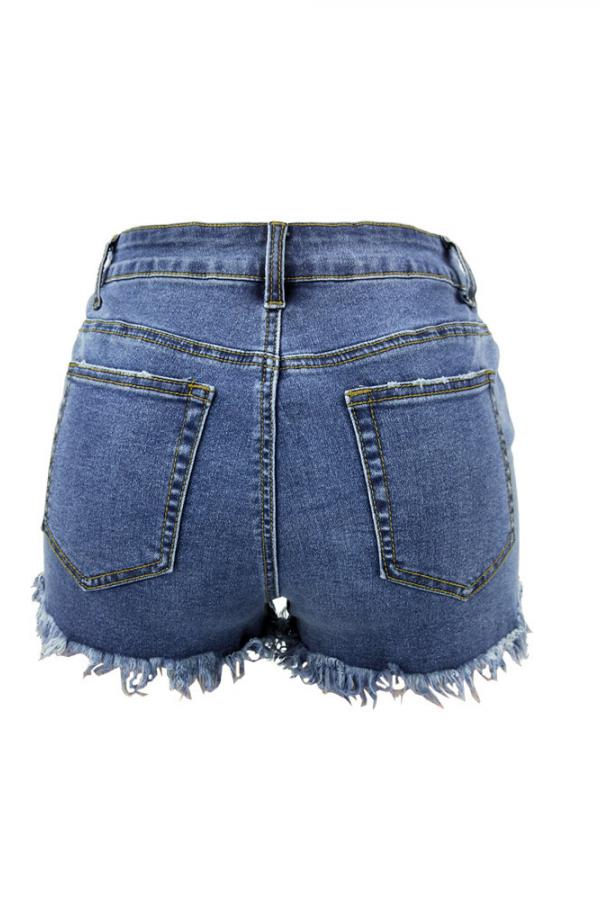 Denim Zipper Fly Sleeveless Mid Zippered Patchwork Split Solid Straight shorts