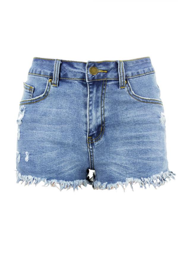 Denim Zipper Fly Sleeveless Mid Zippered Patchwork Split Solid Straight shorts