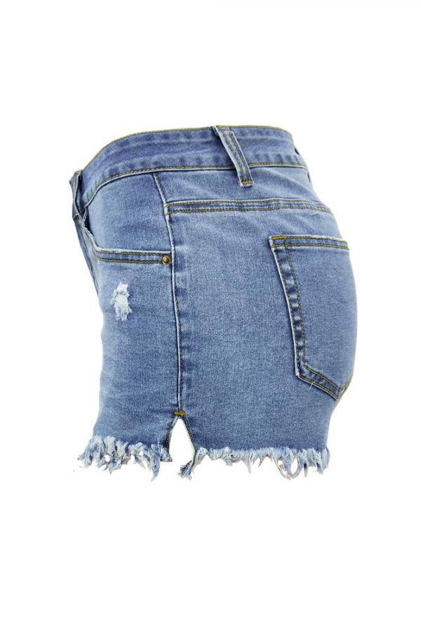 Denim Zipper Fly Sleeveless Mid Zippered Patchwork Split Solid Straight shorts