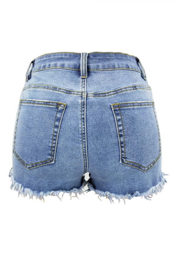 Denim Zipper Fly Sleeveless Mid Zippered Patchwork Split Solid Straight shorts