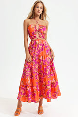 Floral Halter Neck Cut-Out Maxi Dress