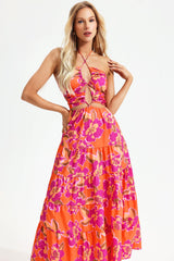 Floral Halter Neck Cut-Out Maxi Dress