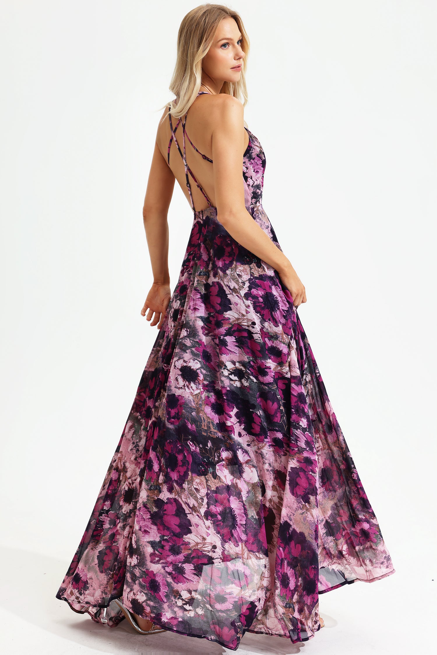 Floral Cami V-Neck Backless Maxi Dress