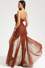 Tiered Ruffle Hem Cami Backless Maxi Dress