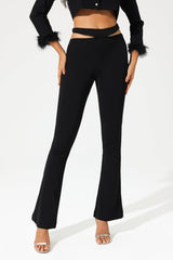 High Waist Exposed Waist Slim Bootstrap Solid Color Casual Pants