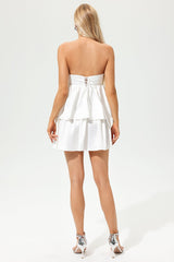 Sleeveless Ruffle Hem Layered Mini Dress White