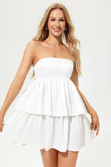 Sleeveless Ruffle Hem Layered Mini Dress White