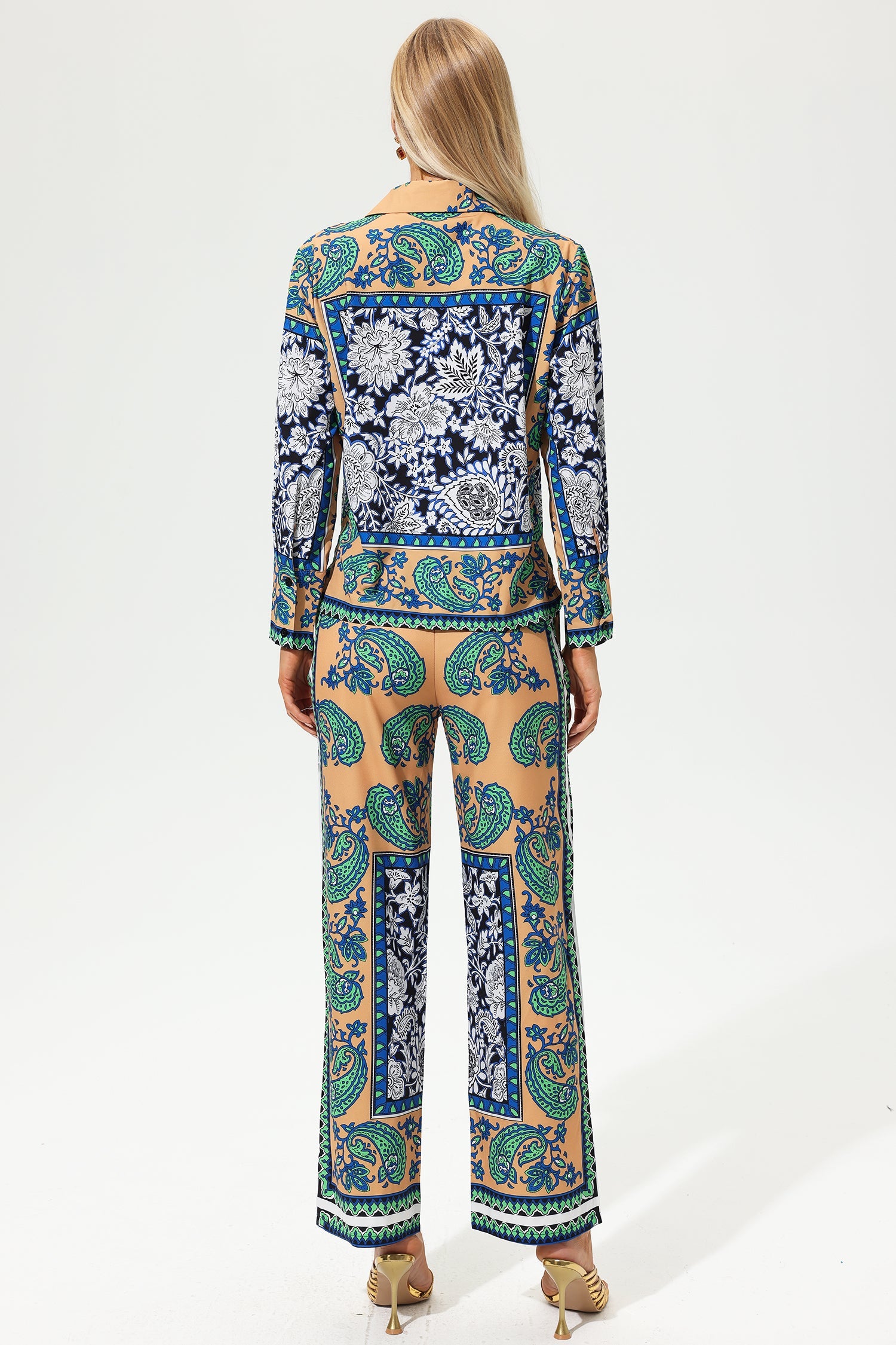 Boho Printed Long Sleeve Buttoned Suit