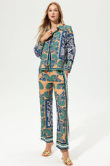 Boho Printed Long Sleeve Buttoned Suit