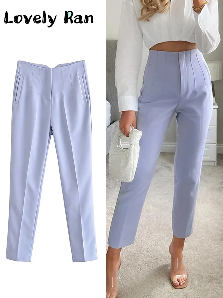 2023 Classic Women’s Pencil Pants Spring Basic Solid High Waist Straight Pant Female Casual Slim Ankle Length Trouser Pantalones