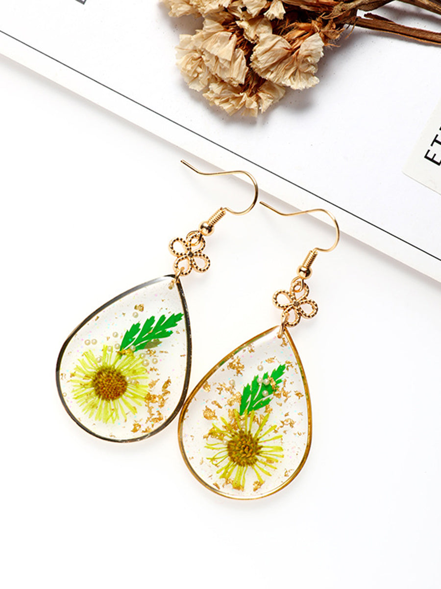 Sunflower Resin Pearl Gold Foil Earrings