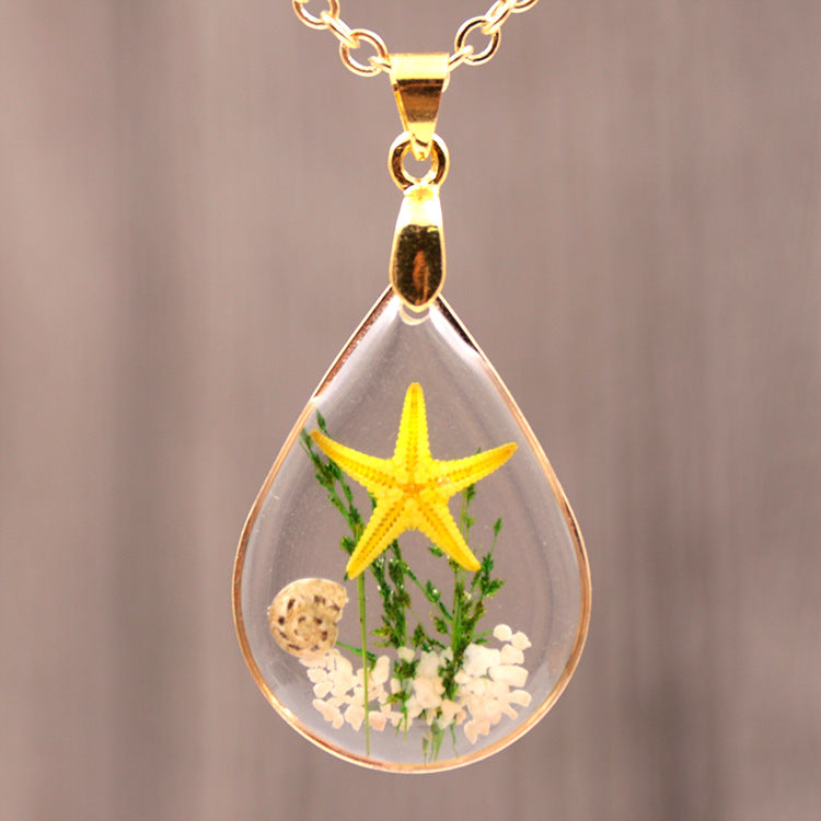 Natural Starfish DIY Resin Epoxy Gold Necklace