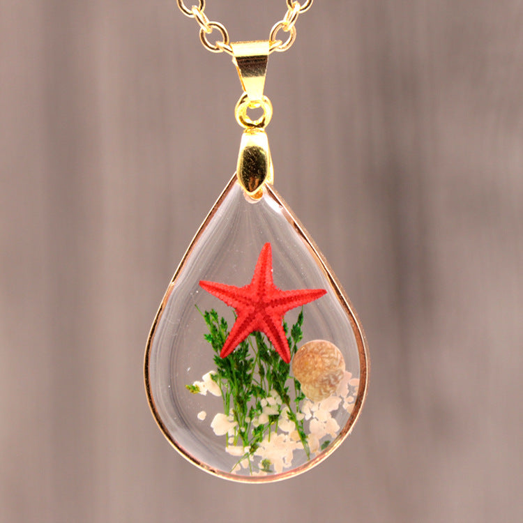 Natural Starfish DIY Resin Epoxy Gold Necklace