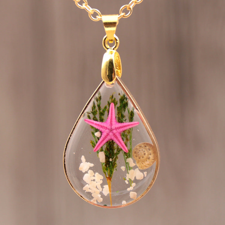 Natural Starfish DIY Resin Epoxy Gold Necklace