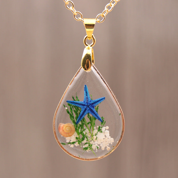 Natural Starfish DIY Resin Epoxy Gold Necklace