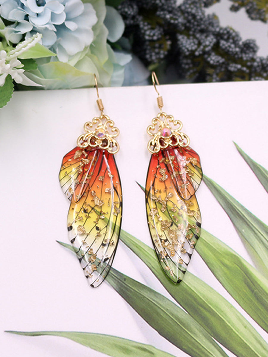 Butterfly Wing Yellow Rhinestone Cicada Wing Crystal Earrings