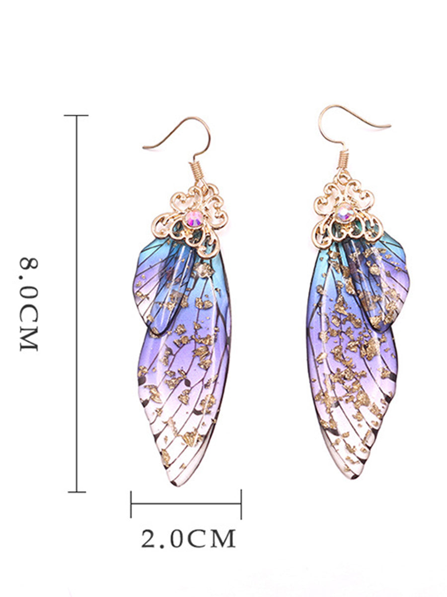 Butterfly Wing Blue Rhinestone Cicada Wing Crystal Earrings