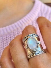 Boho Moon Light Stone Water Wave Ring