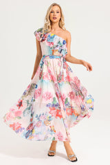 Floral One-Shoulder Ruffle Maxi Dress