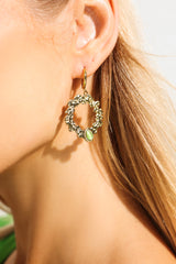 Metal Faux Green Gem Irregular Shape Earrings