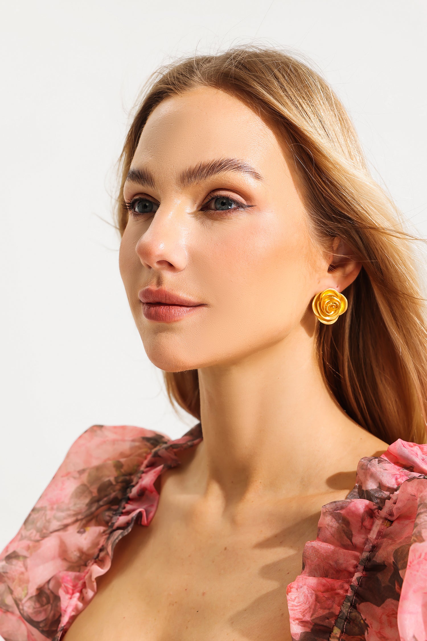 Gold Rose Stud Earrings