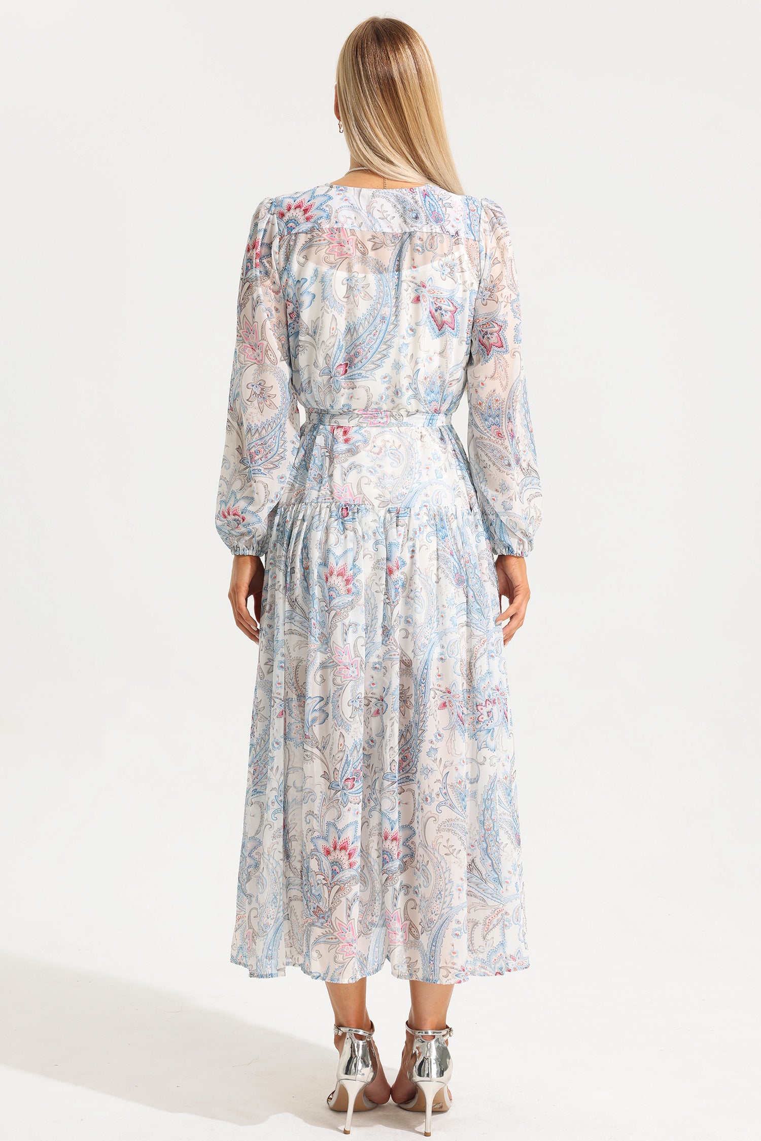 Floral V-Neck Shirt Sleeve Split Midi Dress