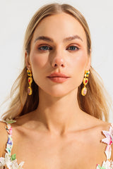 Metal Floral Faux Ruby Earrings