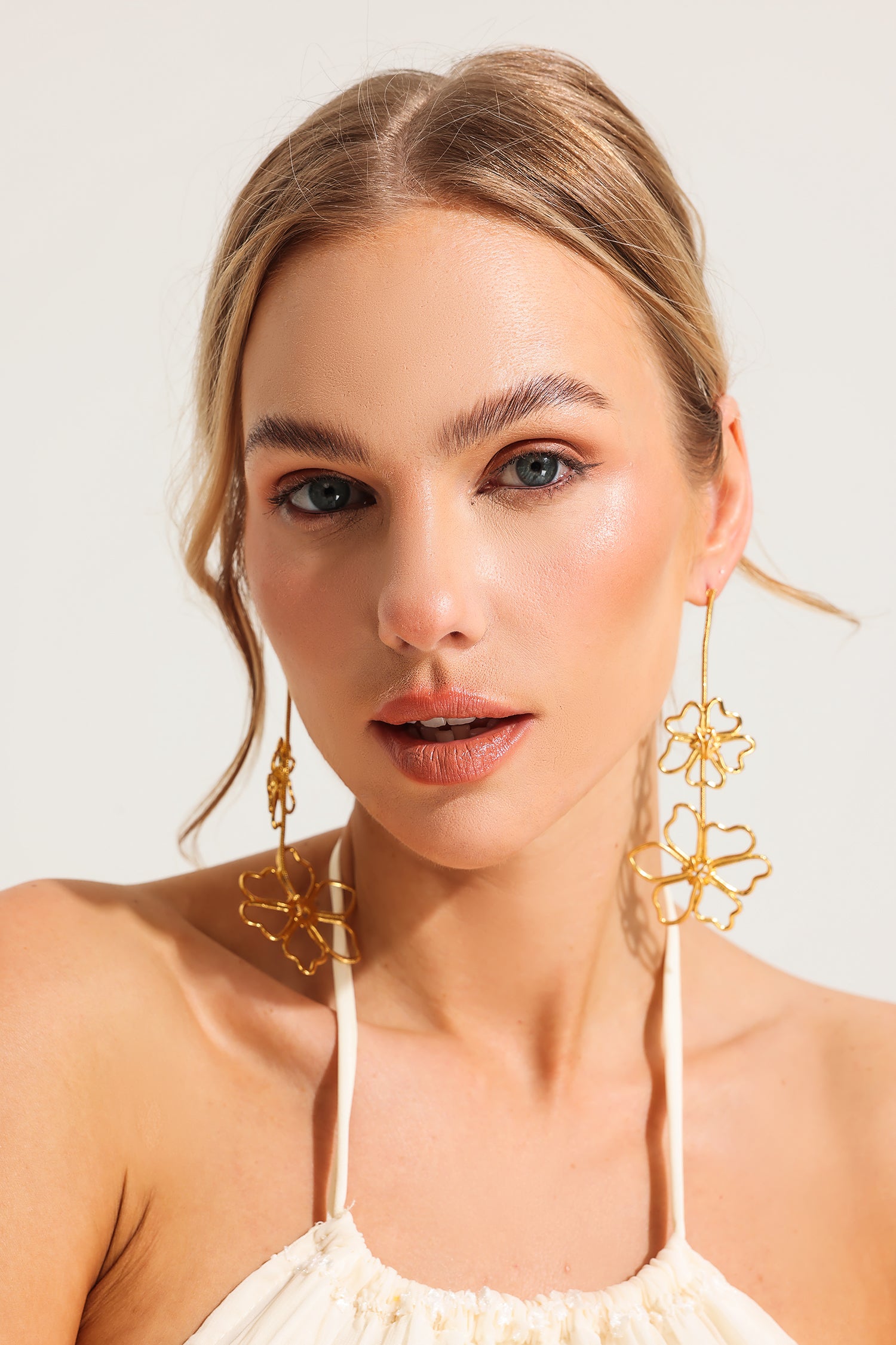 Floral Metal Long Earrings