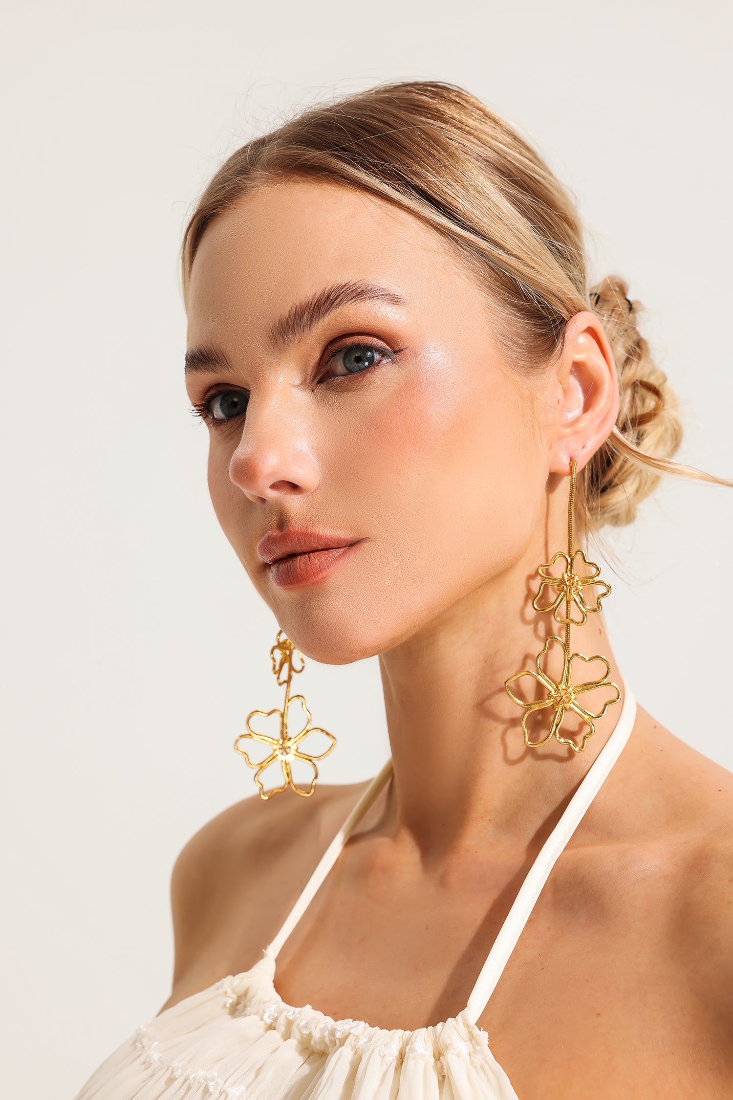 Floral Metal Long Earrings