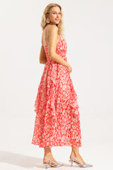 Floral Ruched Ruffle Cami Maxi Dress