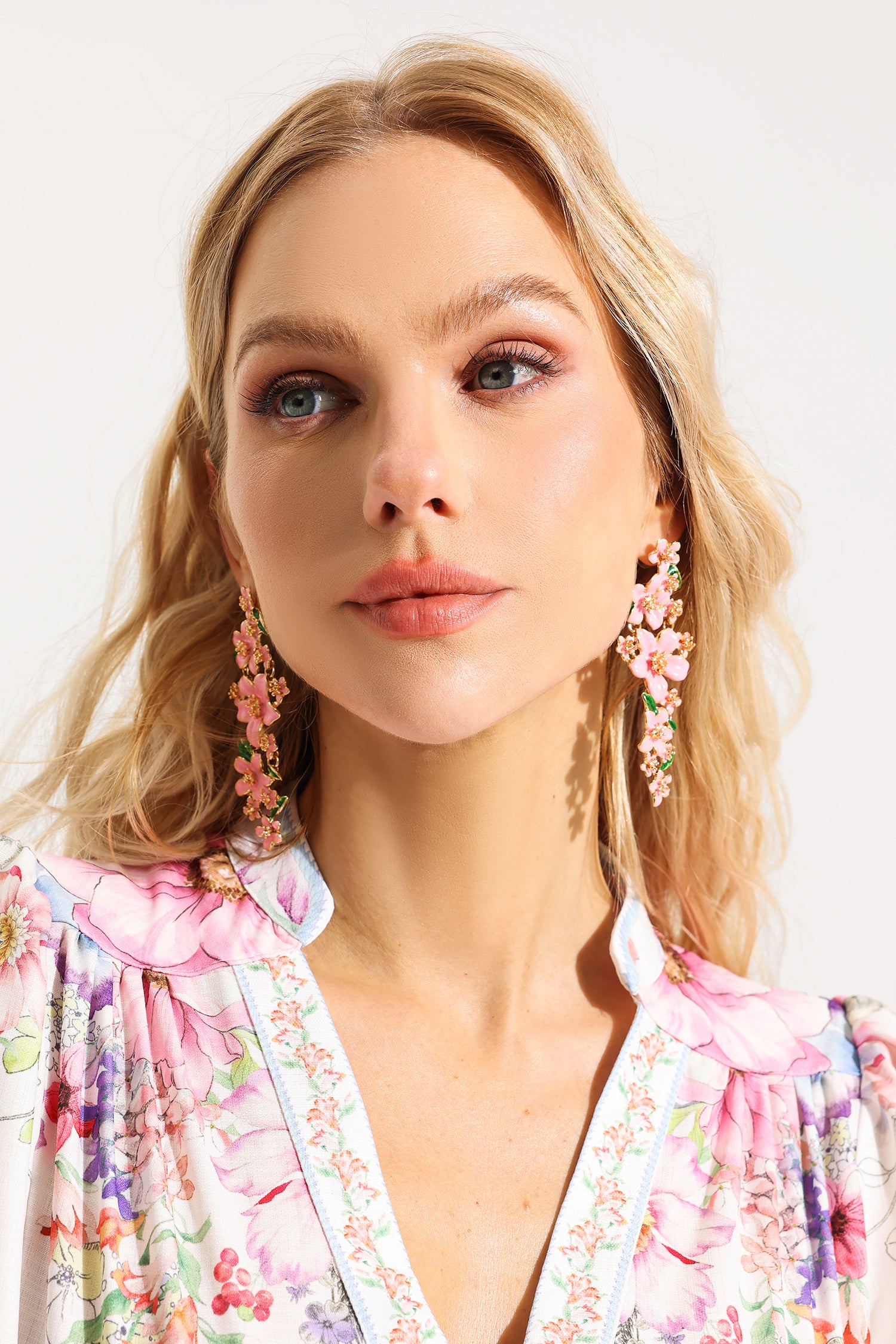 Enamel Floral Drop Earrings