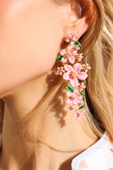 Enamel Floral Drop Earrings