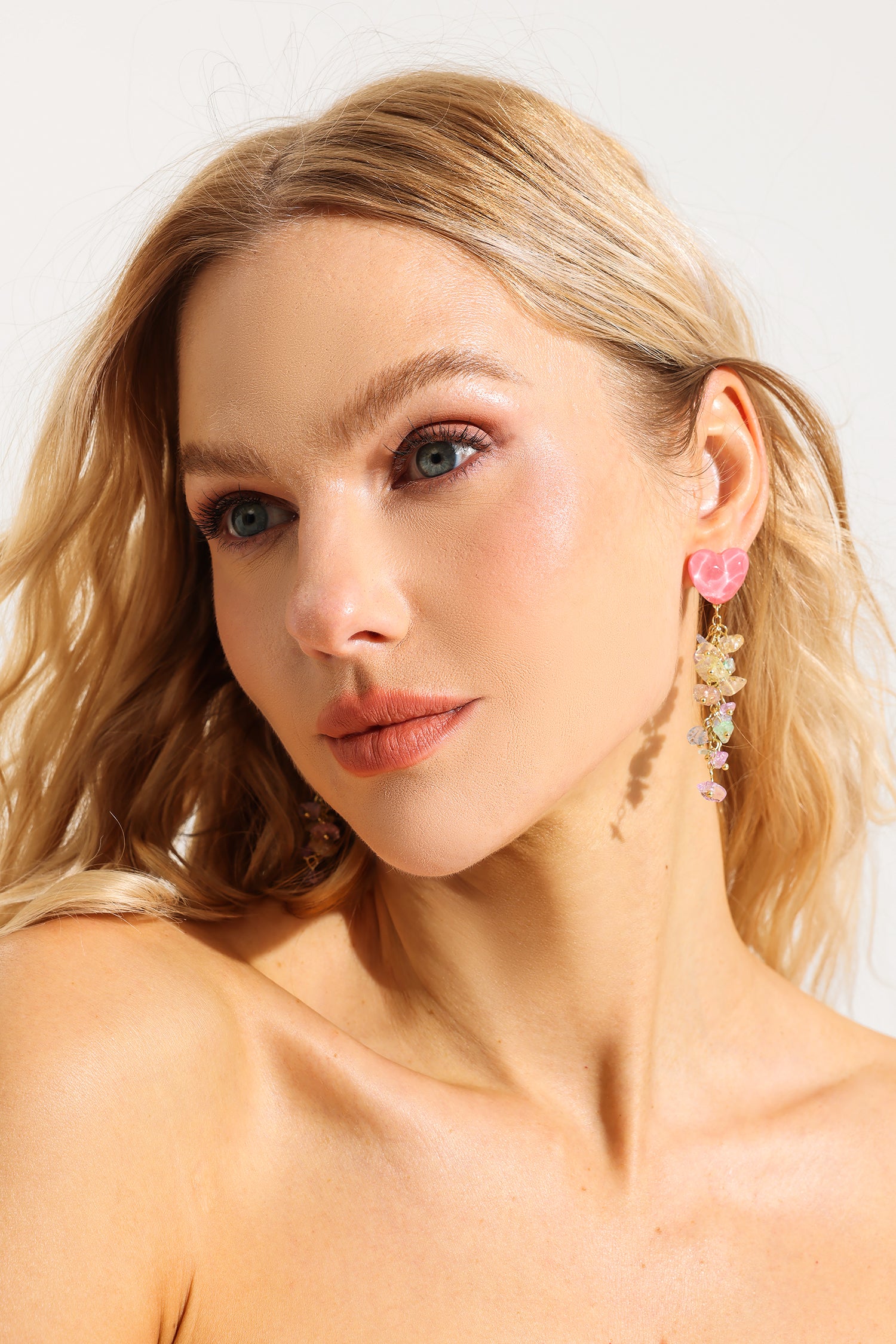 Heart Colored Gravel Drop Earrings